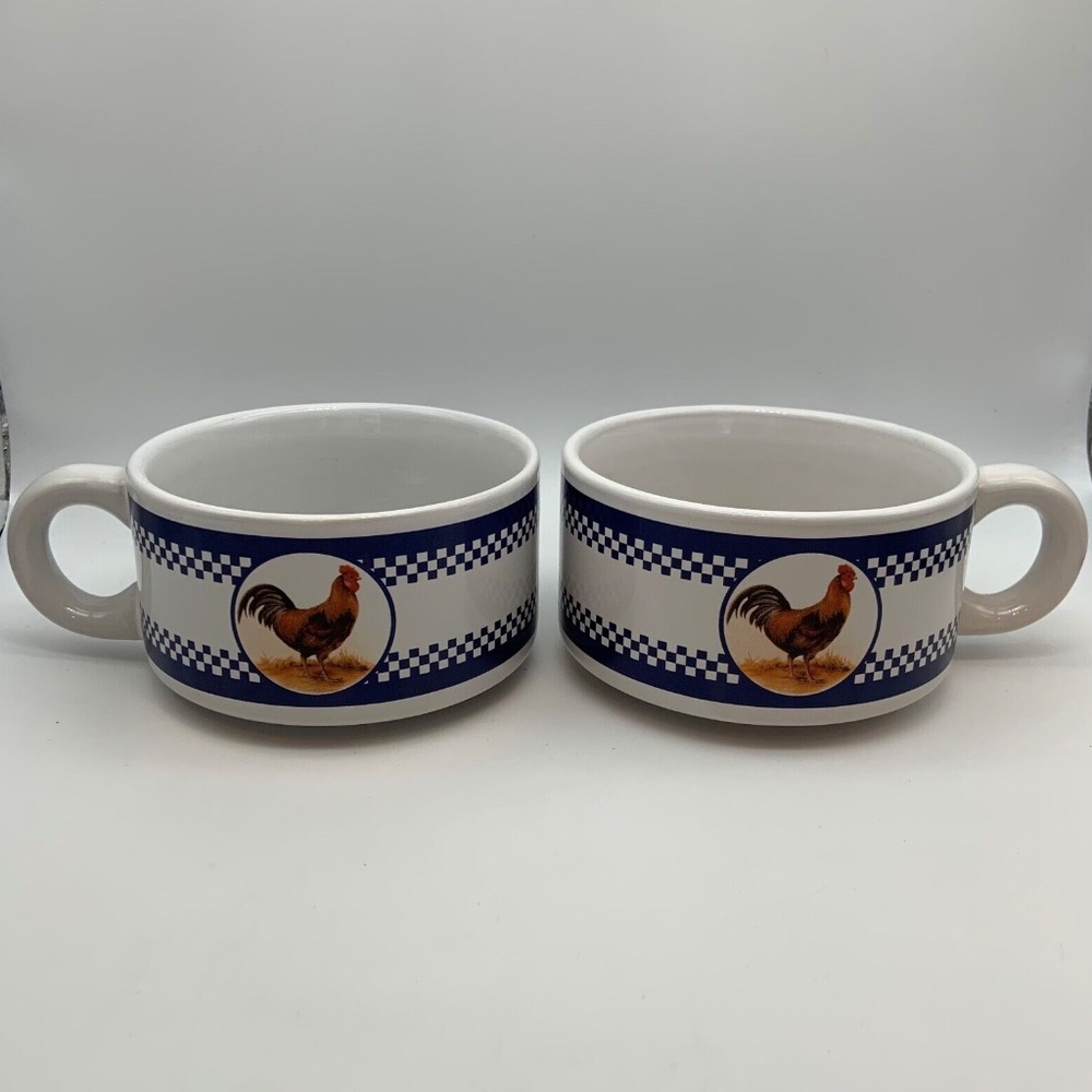Set of Two Vintage Houston Harvest Ceramic Rooster Mugs